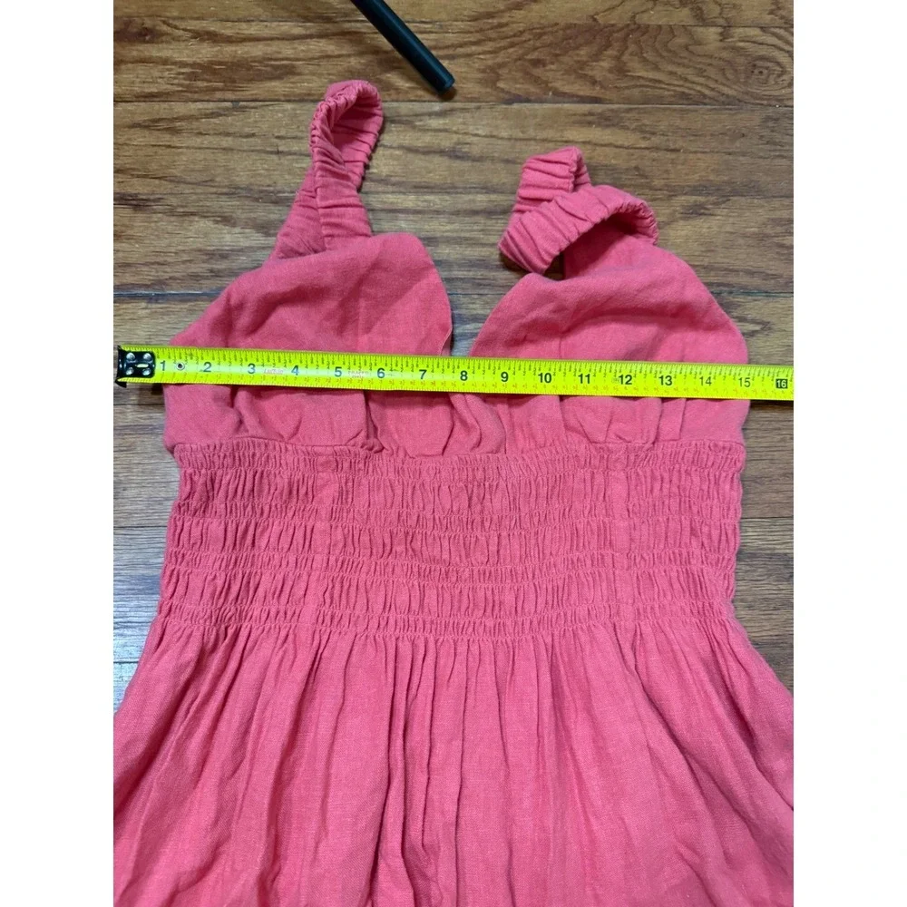 Abercrombie & Fitch Pink Linen Blend Smocked Maxi Dress V-Neck Small NWT